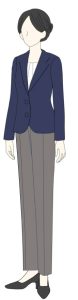 インターンシップの服装はスーツ？選び方や着こなし例を紹介、インターンシップのスーツの定番着こなし6選！、レディース｜紺ジャケット×グレーパンツにブラウス