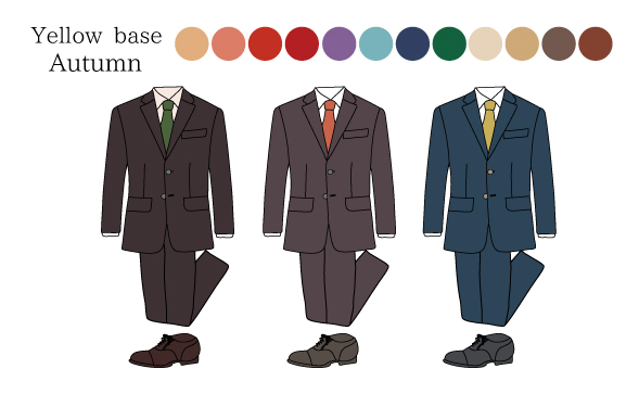 パーソナルカラーでスーツを選ぶ！簡単な診断方法とタイプ別コーデ、タイプ別・おすすめのスーツコーデ、落ち着いたオータムタイプは深みのあるアースカラー